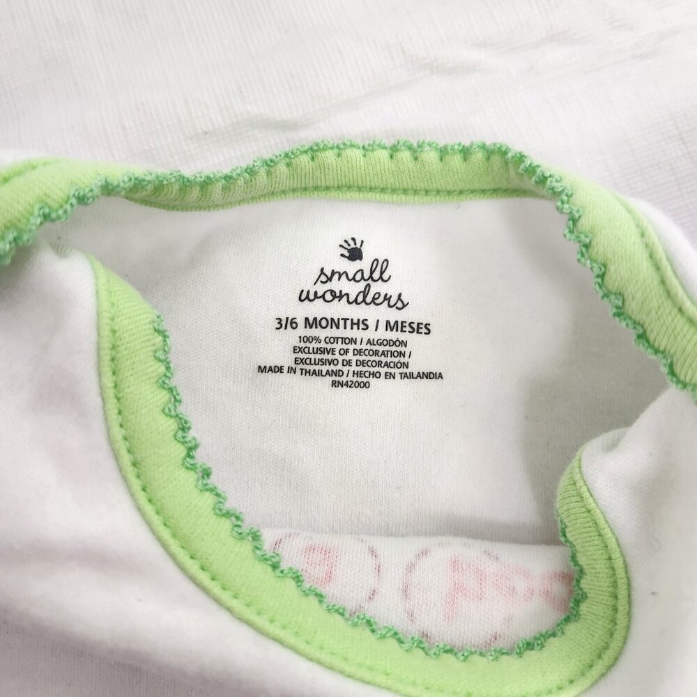 Peekaboo Bunny Green Trim White 3 To 6 Month Infant One Piece Bodysuit - Picture 4 of 7